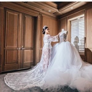 lace bridal robe with train
